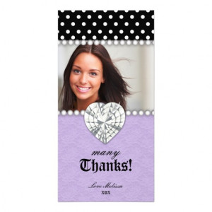 Thank You Dots Lace Pearls Jewel Sweet 16 Purple Photo Card