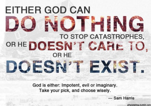 to stop catastrophes, or he doesn't care to, or he doesn't exist. God ...