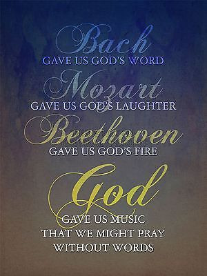 BACH MOZART BEETHOVEN GOD PRAY QUOTE RELIGIOUS TYPOGRAPHY BLUE POSTER ...
