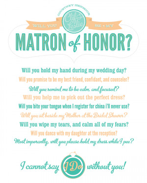 Invitation designed to be given from Bride to Matron of Honor.