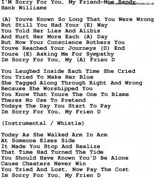 Country music song: I'm Sorry For You, My Friend-Moe Bandy lyrics and ...