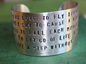 THIS IS LOVE Rumi Poetry Stamped, Metal Cuff, love quotes jewelry