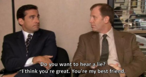 Michael Scott and Toby smile