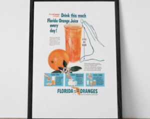 Vintage FLORIDA ORANGES Ad Retro Orange Juice Ad Florida Orange Juice ...