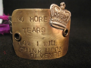 Handmade No more tears queen mary quote womens jewelry cuff bracelet