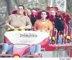 Wow. Imagine what his face will look like when the coaster starts ...