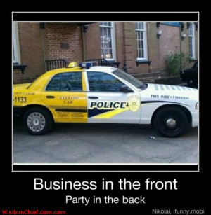 ... In The Back - Police Car In The Front ... Taxy In The Back Of The Car