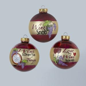 Set of 6 Wine Lover's Sayings Glass Ball with Grapes Christmas ...