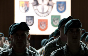 Brand-new Special Forces Soldiers stand at attention during their ...