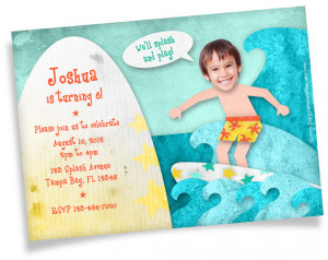 Surfer Boy Birthday Invitation Surf Party Pool Party Water Slide Kid ...