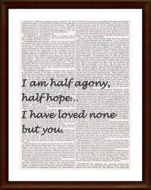 JANE AUSTEN quote on upcycled vintage book page 'I am half agony, half ...