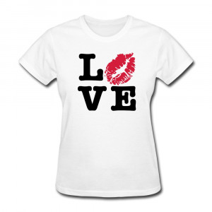 ... Solid Girls T Shirt Love Kiss Design Quotes T Shirts Women Round-Neck