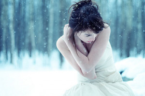 girl, sad, snow, thinking