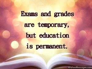 Inspirational quote on education exams and grades for greeting card