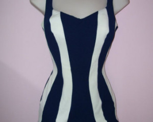 Fabulous Vintage 1950s 50s Navy Blue and White Swimsuit Bathing Suit ...
