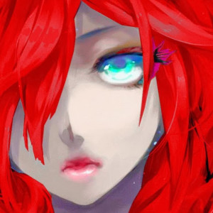 Anime Girl with Red Hair and Green Eyes