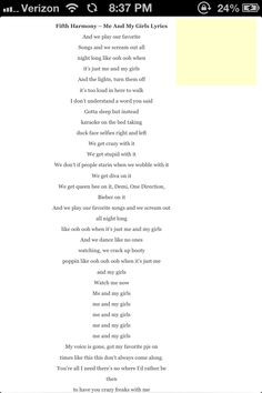 Lyrics to Fifth Harmony's new song Me and My Girls. Number one: it ...