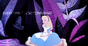 alice in wonderland, confused, disney, sad, text