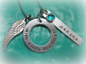 Inspirational Quote Jewelry Personalized Hand Stamped Wings Necklace