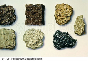 Illustration of different types of volcanic rocks