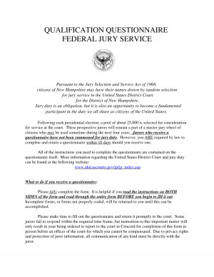 ... Questionnaire Federal Jury Service Pursuant To The picture