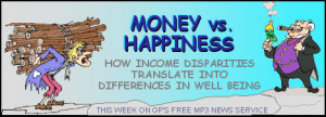 ... lighting cigar with dollar bill; feature story is MONEY vs. HAPPINESS