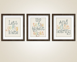 Mary Poppins Movie Quote art - Set of three 5 x 7 Prints - Fly a kite ...