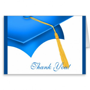 Graduation Thank You Note Card White Blue Grad Cap