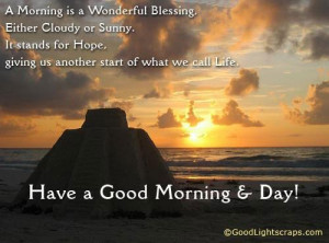 morning is a wonderful blessing ; Either cloudy or sunny ,It stands ...