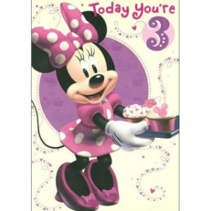 ... 'Today You're 3' Girls 3rd Birthday Card - Minnie Mouse Design