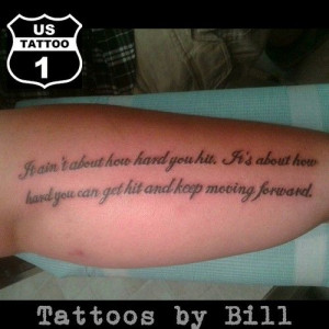 Cody came in and got a Rocky Balboa quote on his arm from Bill. # ...