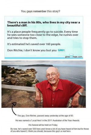 suicide amazing story Hero lives Old man lifesaver Don Ritchie 85
