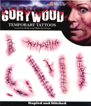 Gory Wood Tattoo: Stapled and Stitched
