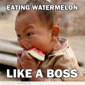 Cute And Funny Baby Picture Quotes: Chubby Baby Eating Watermelon Like ...