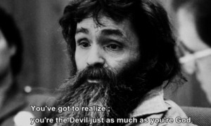 ... good evil realize devil serial killer saint charles manson black&white