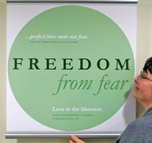 Freedom from fear” theme window poster with MBE quote