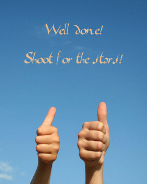 Well done greeting card for passing exams with hands and a wish: shoot ...