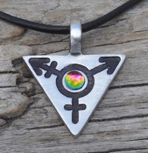 Pewter Transgender LGBT Gay Pride Triangle Pendant with RAINBOW ...