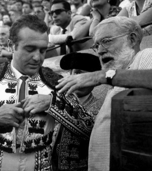 Hemingway with a bullfighter in Spain