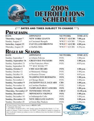 Detroit Lions Schedule 2008