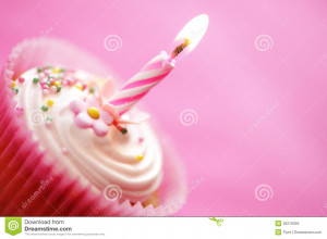 Birthday cupcake with burning candle.
