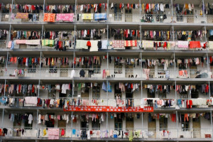 Overcrowded building at a college in Wuhan, Hubei province. Reuters