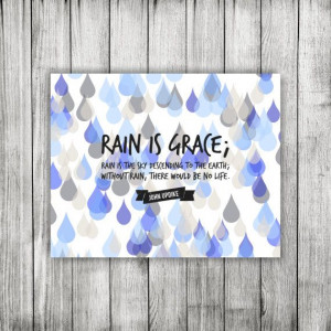 John Updike Rain Quote Raindrops Blue Gray by LITTLERAEOFHOPE, $3.50
