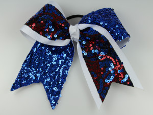 Flip Flop Tick Tock Cheer Bow Blue Sequin Red and Blue Swirl Sequin
