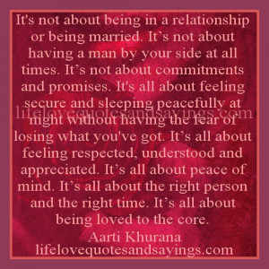 It's not about being in a relationship or being married. It’s not ...