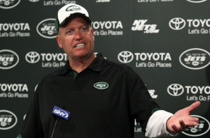 Jun 17, 2014; Florham Park, NJ, USA; New York Jets head coach Rex ryan ...