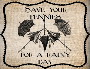Antique Umbrellas Save Pennies Rainy Quote Saying Illustration Digital ...