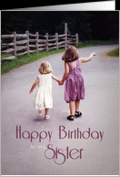 Happy Birthday to my Sister Girls Holding Hands on Country Road card ...