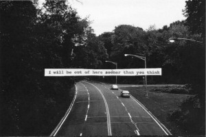 black and white, car, nature, quote, road, text
