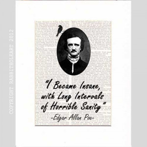 EDGAR ALLAN POE Quote Insane typography art print on upcycled vintage ...